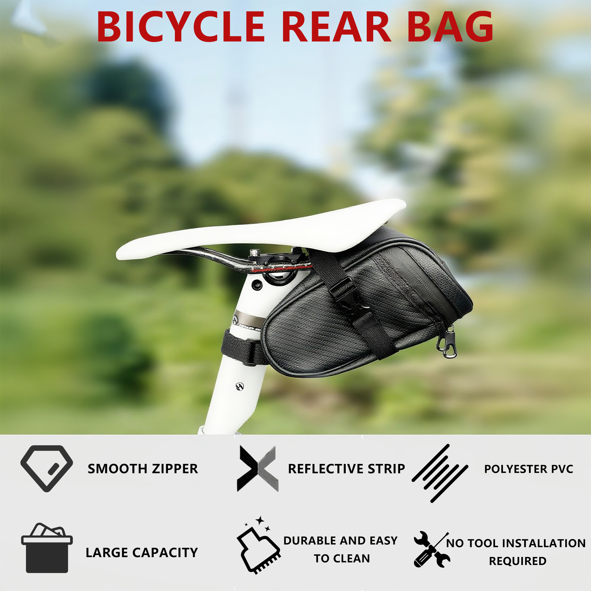 Bike Seat Bag– Waterproof Bicycle Saddle Bag with Reflective Strip, Compact Under Seat Bike Pouch for Road & Mountain Bikes - Image 6
