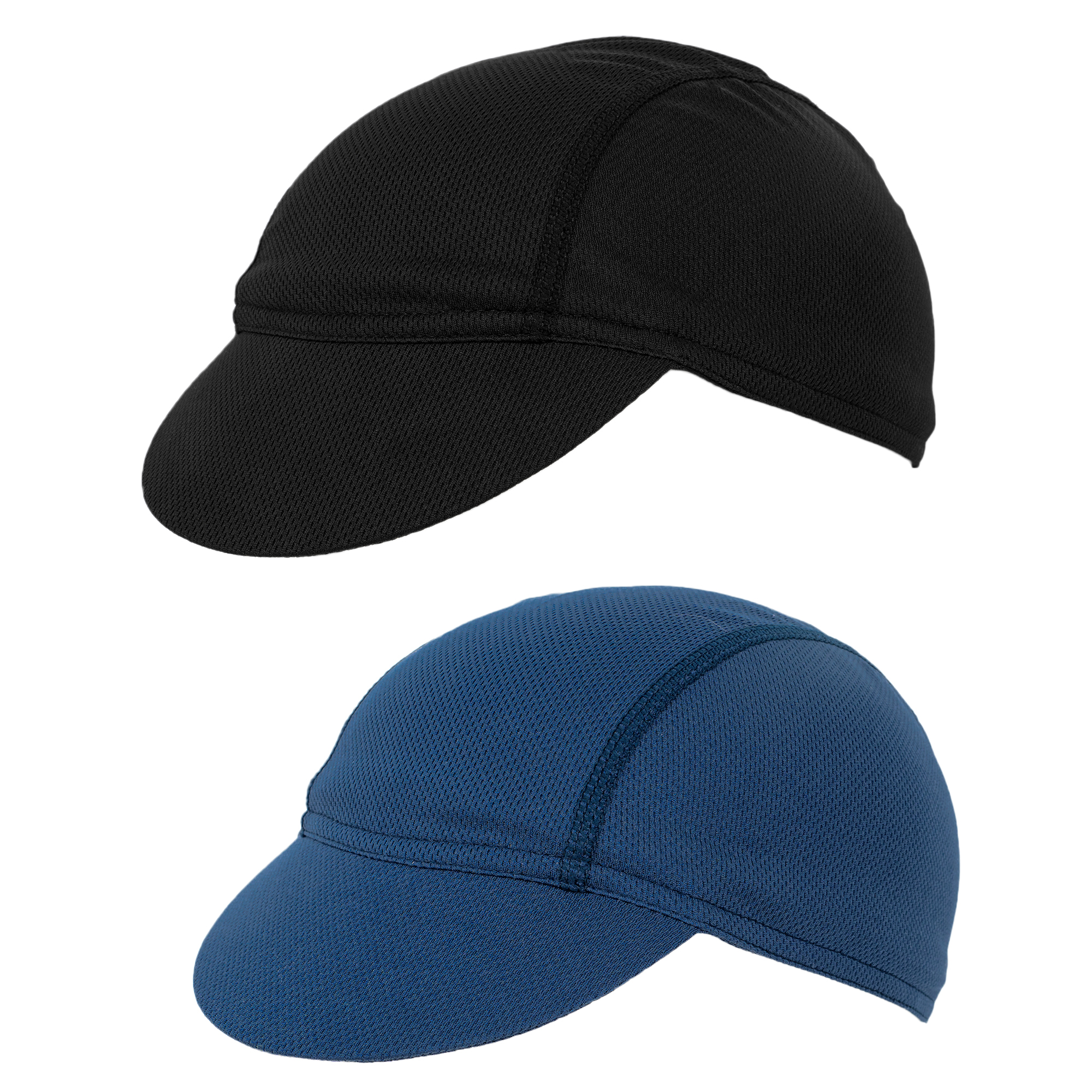 Mens Cycling Caps, Cycling Caps 2-Pack, Breathable Net-Weaving Mesh Under-Helmet Bike Hat with Short Brim, Black & Dark Blue, Lightweight Moisture-Wicking Unisex