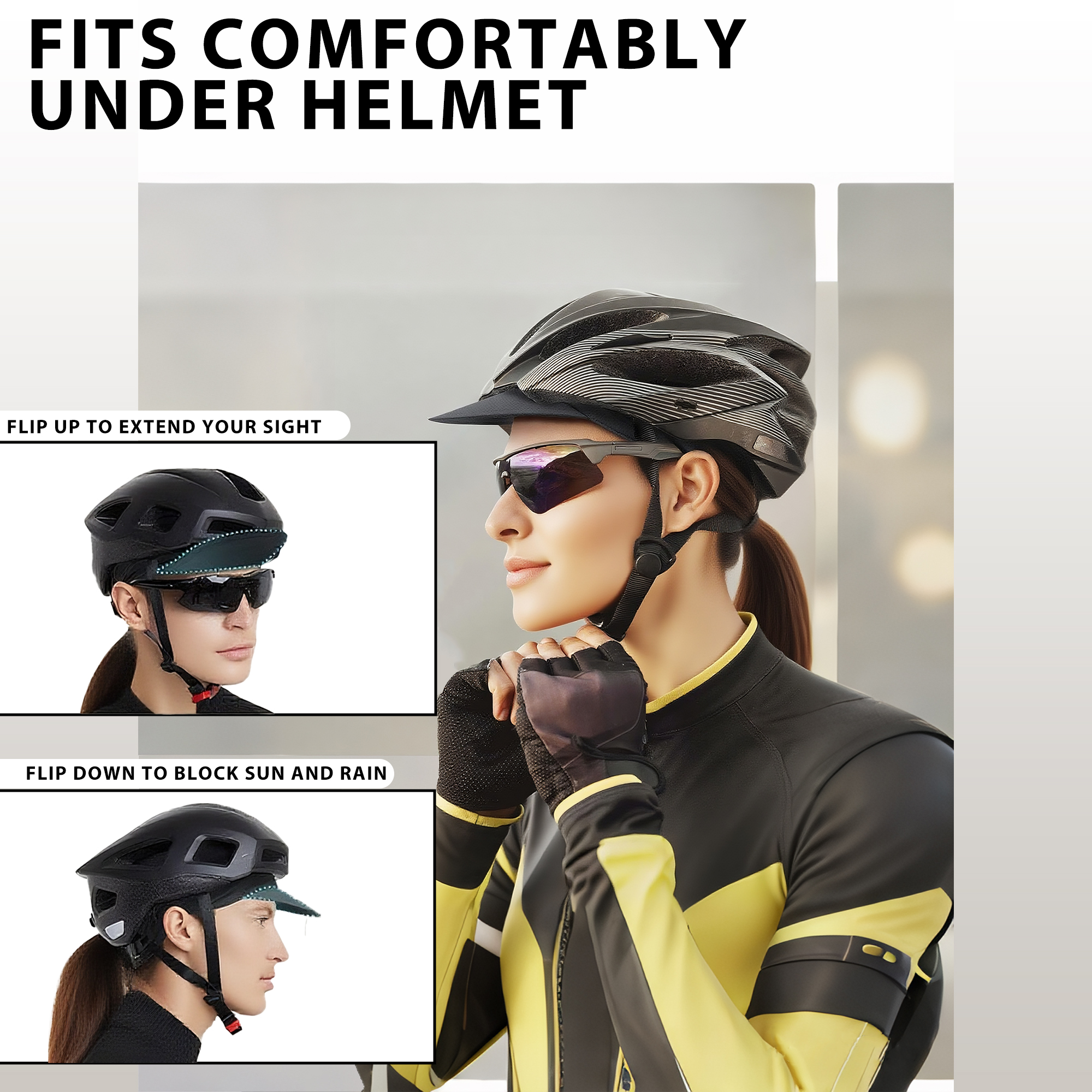 Mens Cycling Caps, Cycling Caps 2-Pack, Breathable Net-Weaving Mesh Under-Helmet Bike Hat with Short Brim, Black & Dark Blue, Lightweight Moisture-Wicking Unisex - Image 6