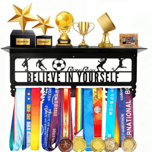 Medal Hanger Display– High Hardness with 4 Trophy Slots, Holds Up to 72 Medals, Multi-Ball Storage for Soccer, Baseball, Tennis, and More