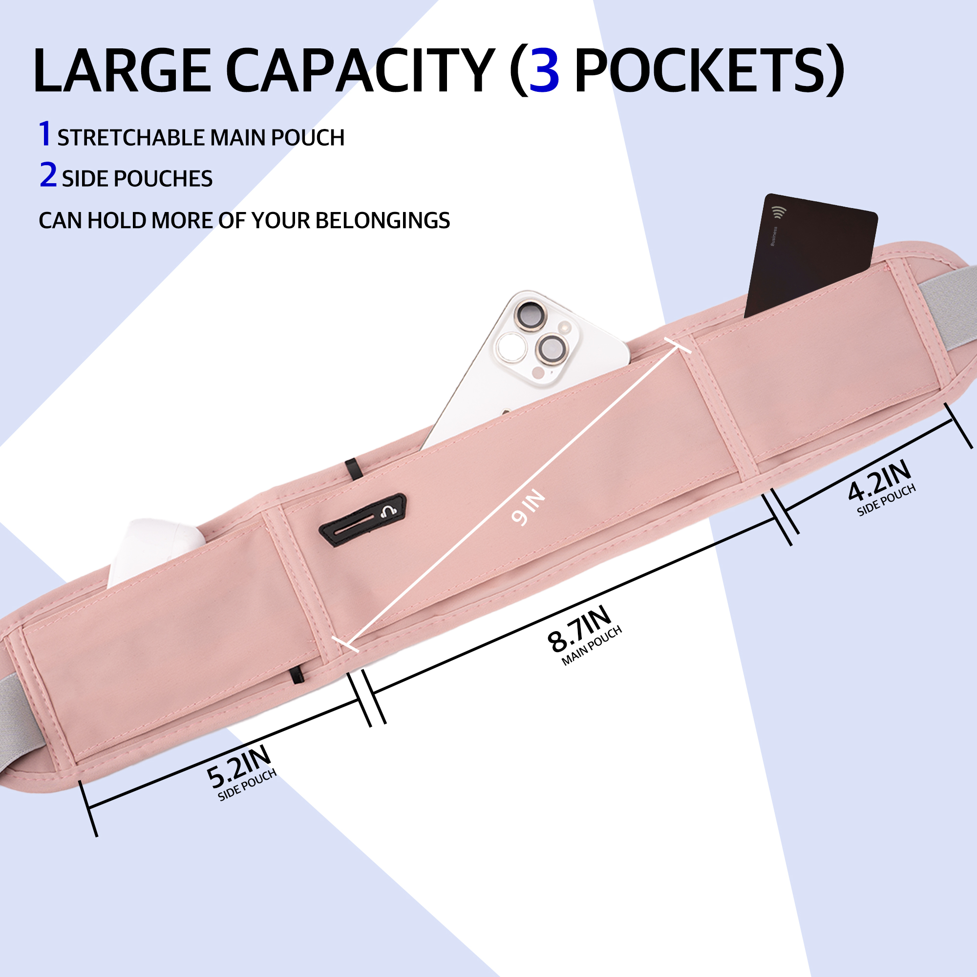 Running Belt for Phone – Adjustable Running Waist Pack with 3 Pockets Fits Up to 7.2 Inch Phones, Slim Running Fanny Pack for Men & Women Jogging Hiking Fitness (Pink) - Image 6