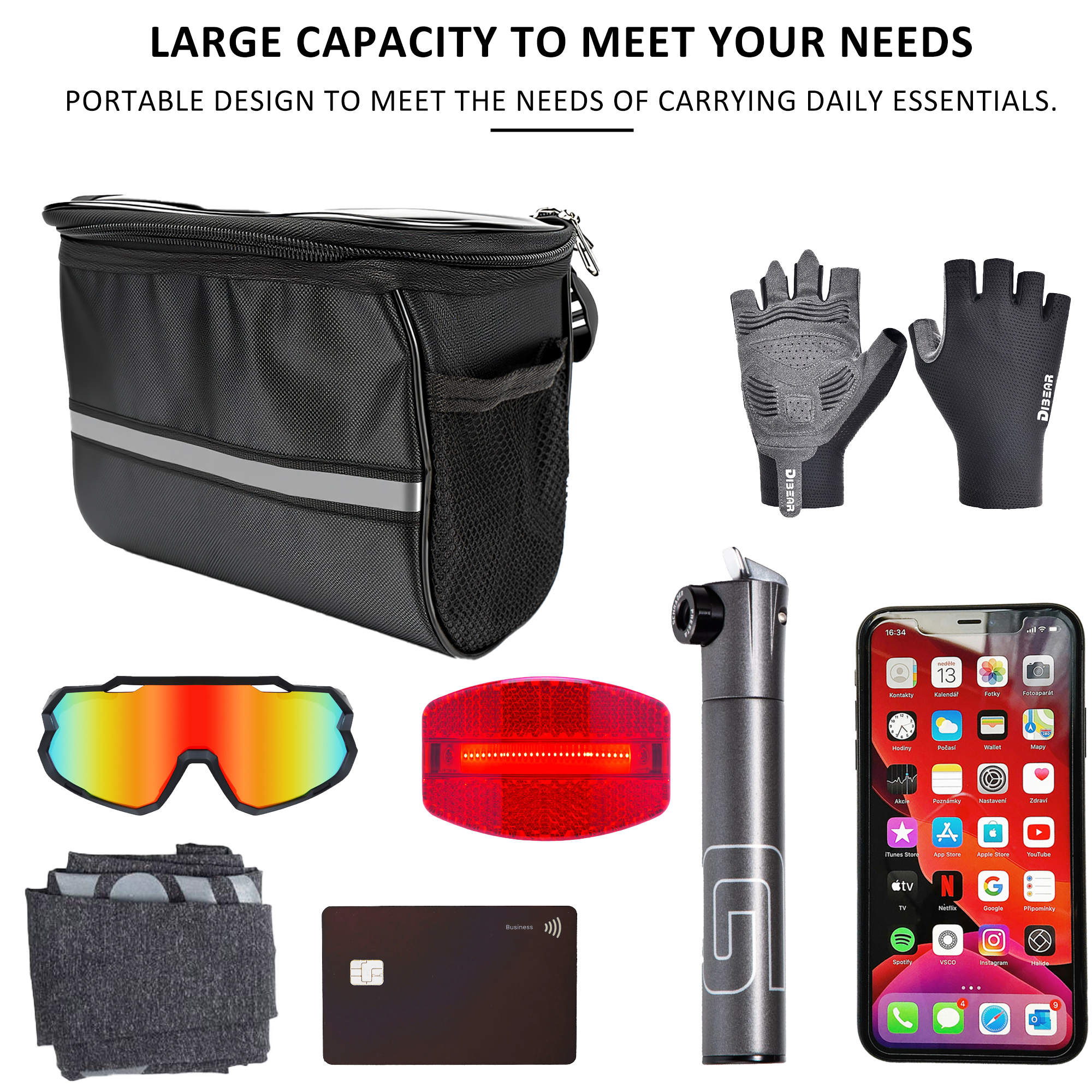 Bike Handlebar Bag – Waterproof Bicycle Handlebar Bag with Reflective Strip, Lightweight Front Storage Pouch for Road & Mountain Bikes, Easy Installation Cycling Organizer - Image 4