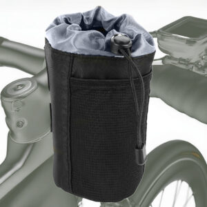 Bike Handlebar Water Bottle Bag, Nylon Insulated Cup Holder Pouch with Drawstring, Strap‑Mount No Screws, Black, 1‑Pack