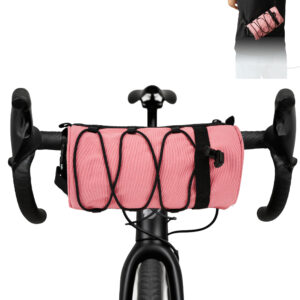 Simple Bar Bag for Adults – Waterproof Bike Front Bag with Side Pockets & Elastic Band, Cycling Handlebar Bag for Road, MTB & Commuter Bikes (Pink)