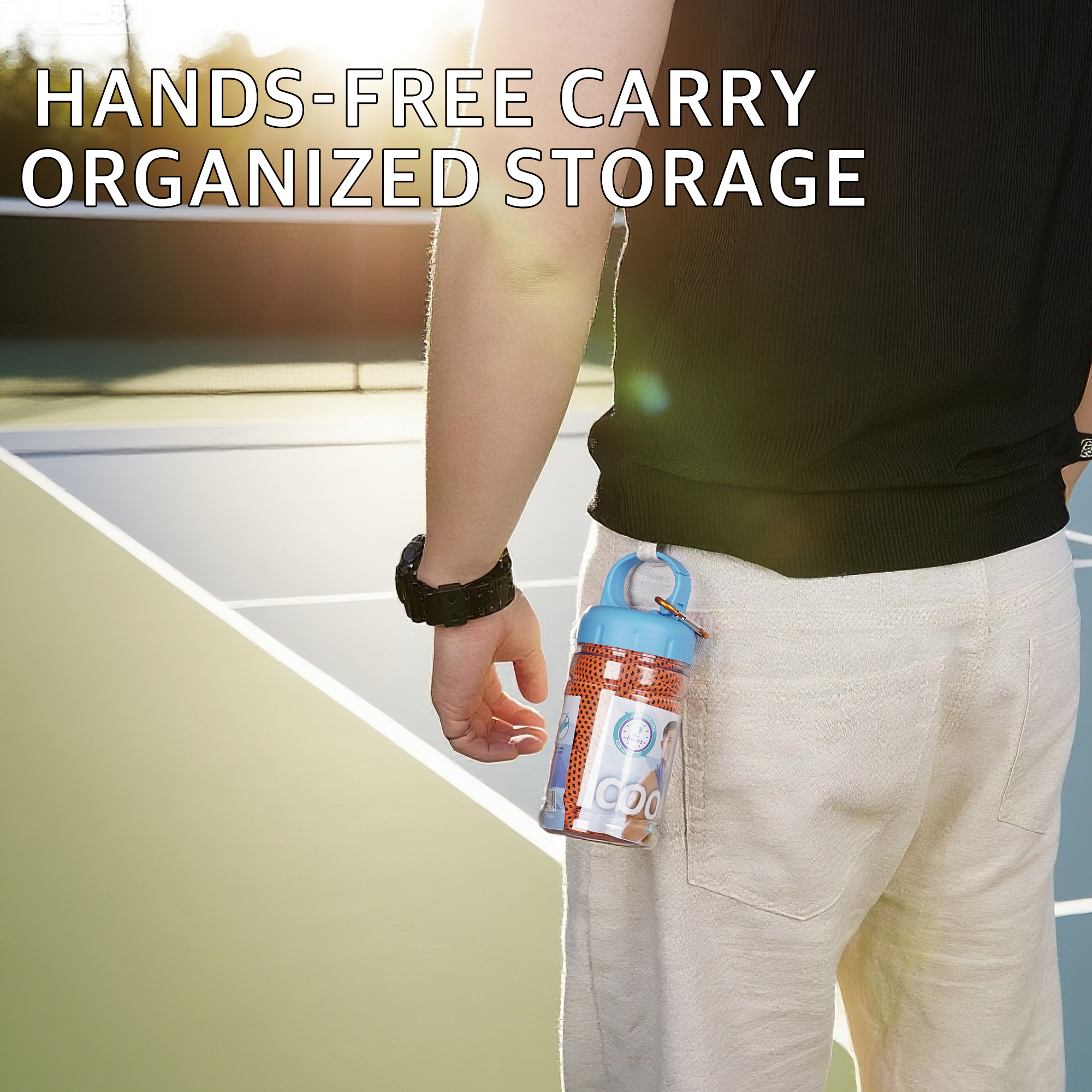 Cooling Towel Set for Tennis, Gym & Outdoor — Instant Cooling Mesh Microfiber, with 1 Bottle Carriers & 2 Colors: Bright Green, Orange - Image 6