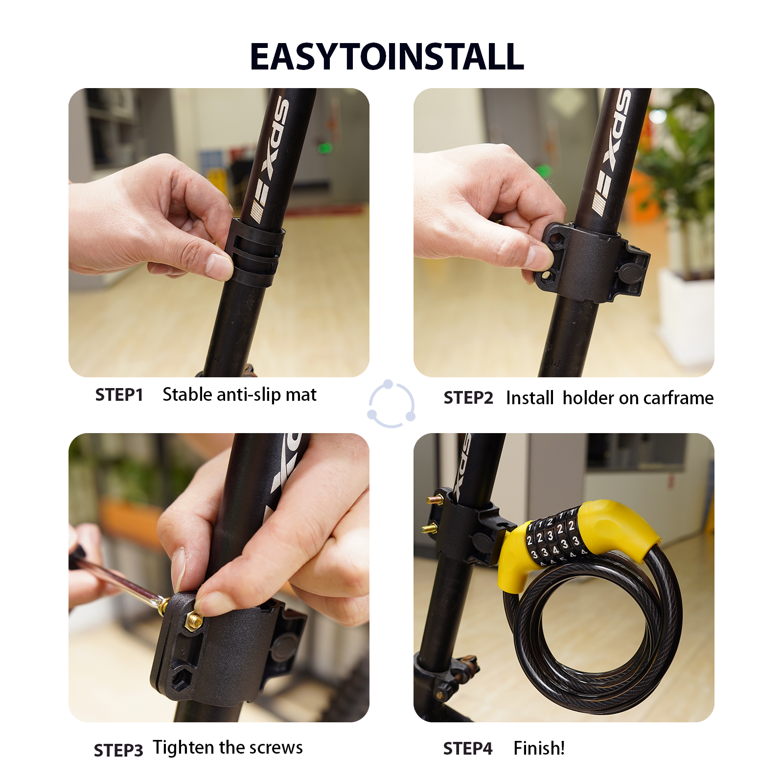 4-Digit Combination Bike Cable Lock, Portable Resettable Steel Cable, Yellow - Image 5