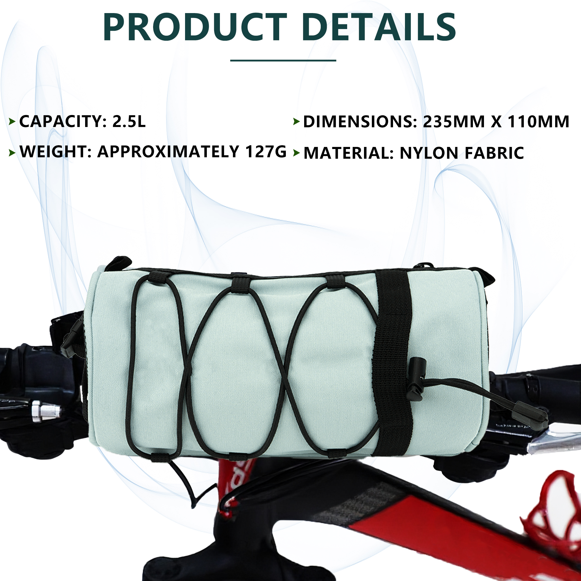 Bicycle Handlebar Bag for Adults – Waterproof Bike Front Bag with Side Pockets & Elastic Band, Cycling Handlebar Bag for Road, MTB & Commuter Bikes (Green) - Image 3