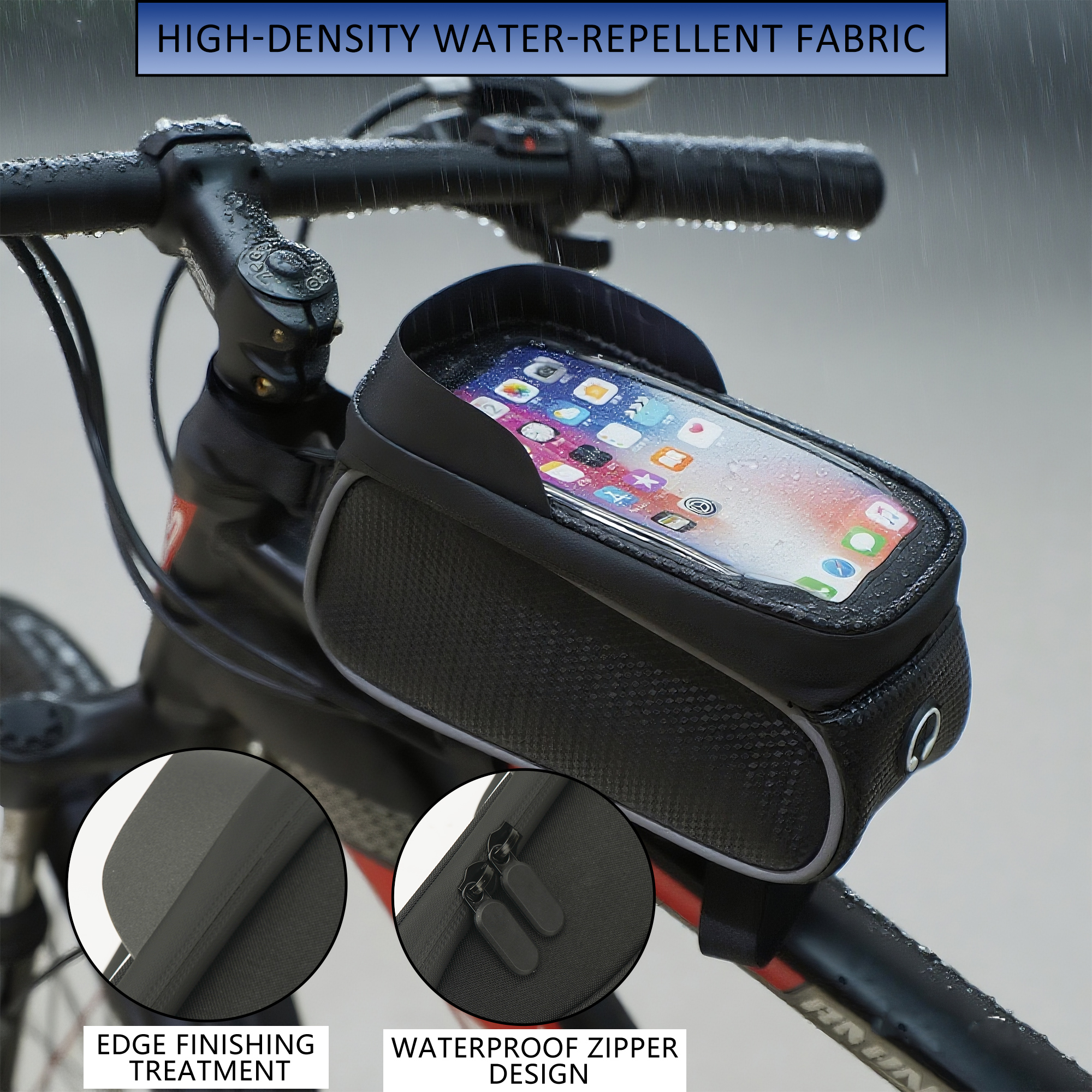 Phone Mount for Bike, Waterproof Bicycle Phone Holder Bag with Sun Visor, Touchscreen Phone Case Fits Up to 7Inch Phones, Bike Frame Bag for Cycling Accessories - Image 5