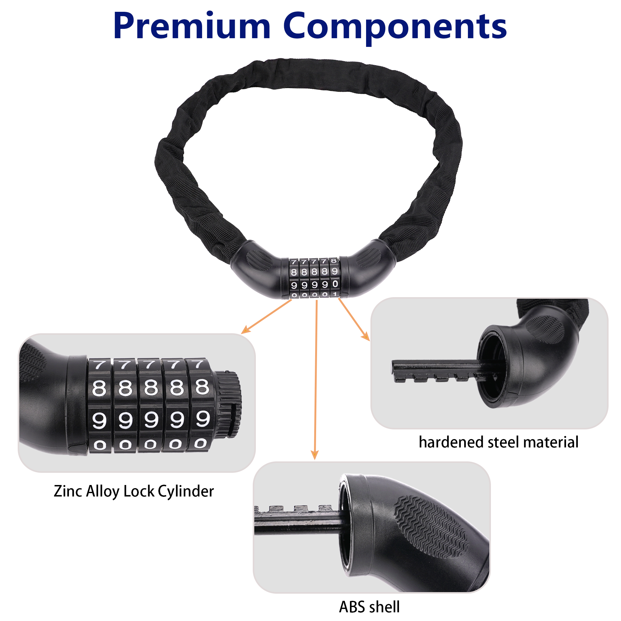 Bike Lock Combination – Heavy Duty 5-Digit Resettable Chain Lock, Anti-Theft Security Cable for Bicycle, E-Bike, Scooter, Weatherproof & Easy to Use - Image 5