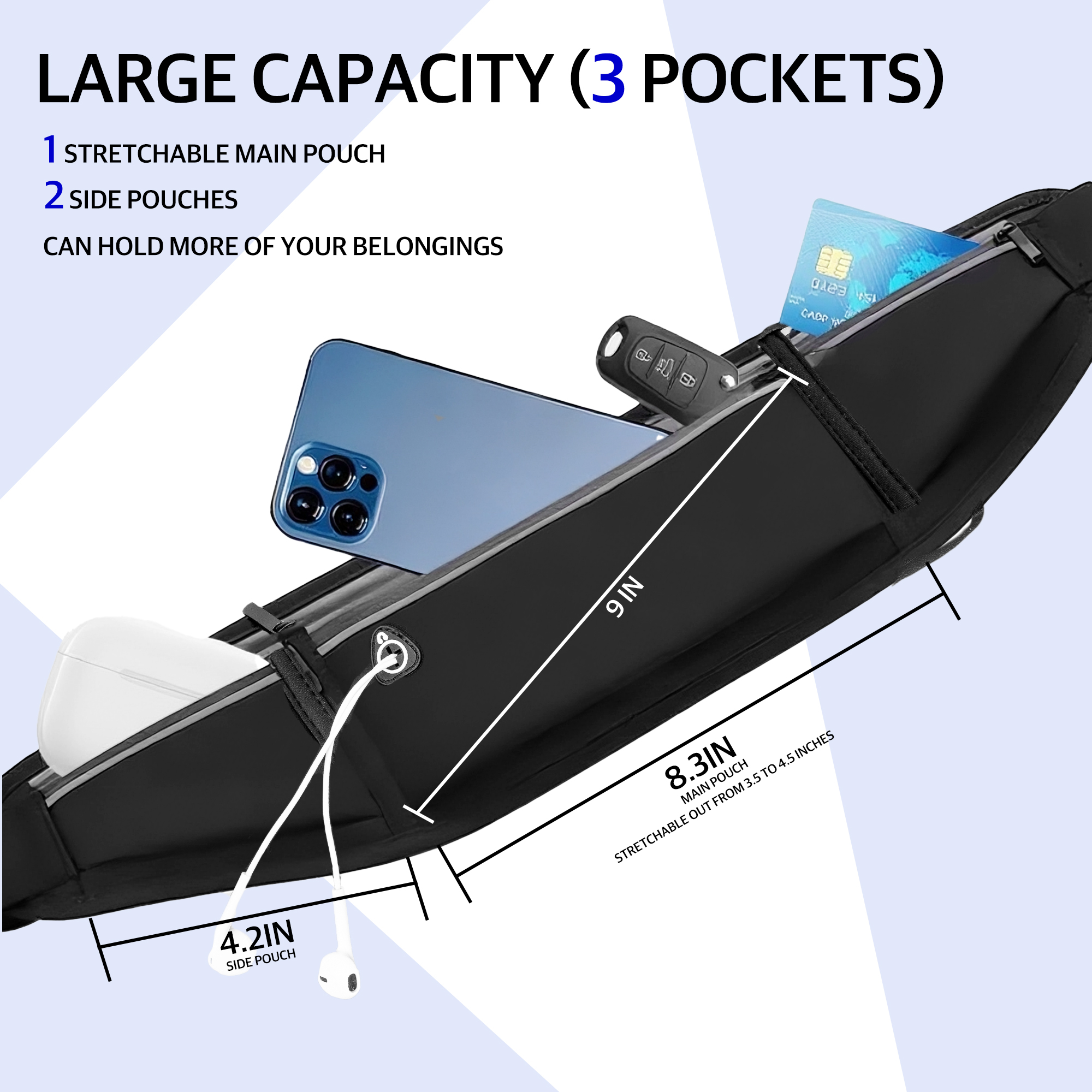 Running Belt for Phone – Adjustable Running Waist Pack with 3 Pockets Fits Up to 7.2 Inch Phones, Slim Running Fanny Pack for Men & Women Jogging Hiking Fitness - Image 4